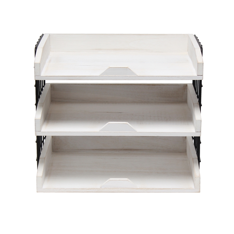 Elegant Designs Home Office Wood Desk Organizer Mail Letter Tray White Wash