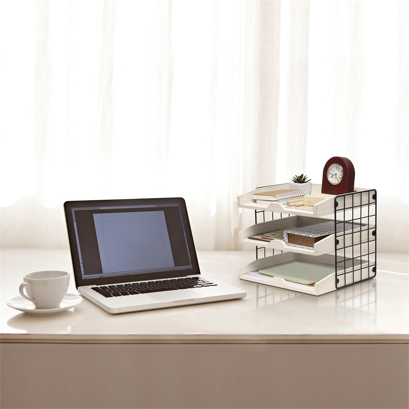Elegant Designs Home Office Wood Desk Organizer Mail Letter Tray White Wash