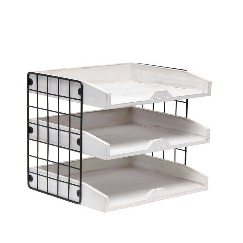Elegant Designs Home Office Wood Desk Organizer Mail Letter Tray White Wash