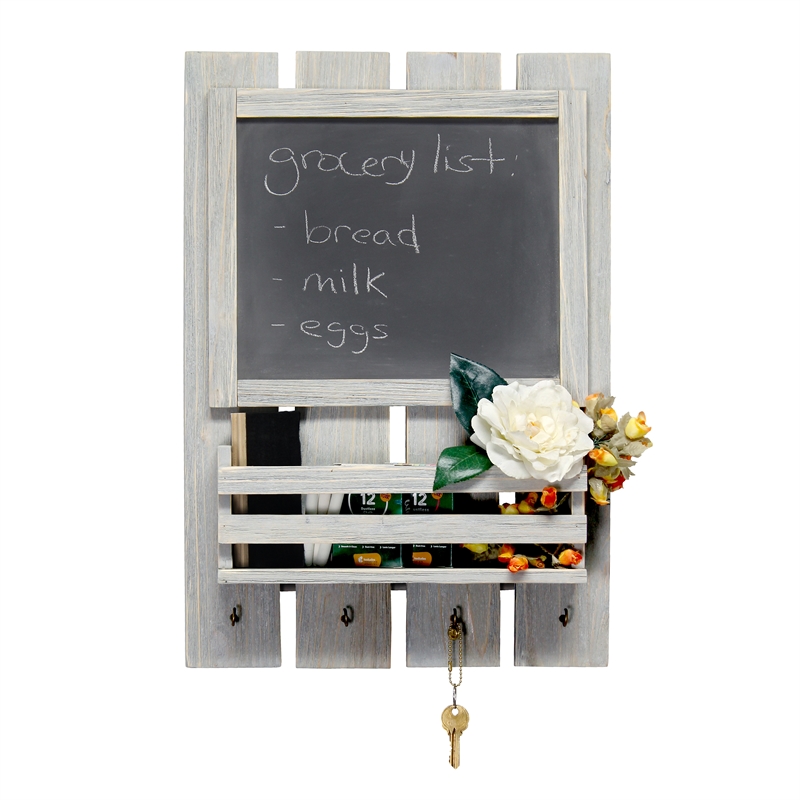 Elegant Designs Chalkboard Sign with Key Holder Hooks Gray Wash