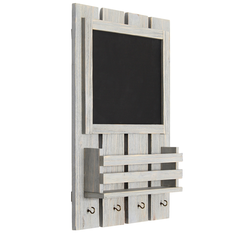 Elegant Designs Chalkboard Sign with Key Holder Hooks Gray Wash