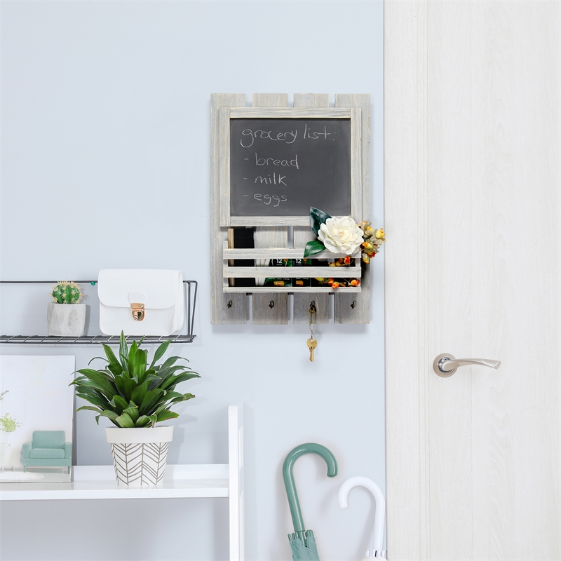 Elegant Designs Chalkboard Sign with Key Holder Hooks Gray Wash