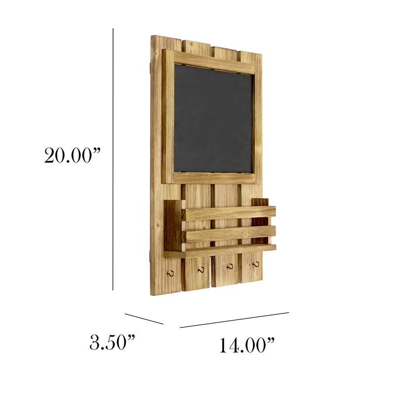 Elegant Designs Chalkboard Sign with Key Holder Hooks Natural Wood