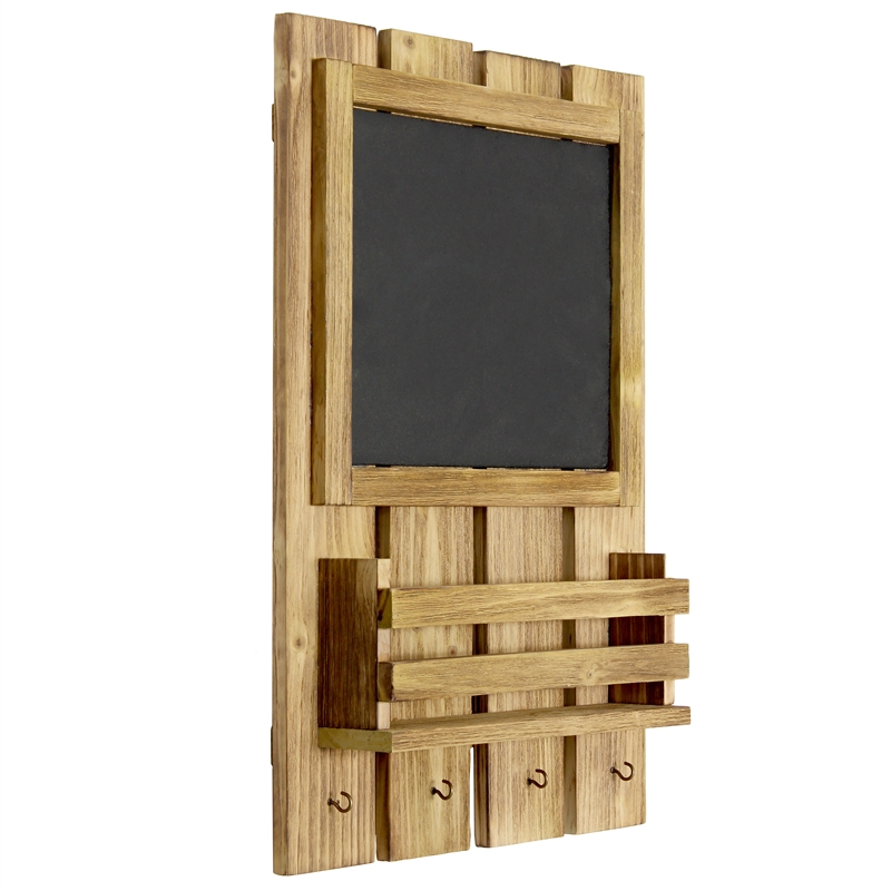 Elegant Designs Chalkboard Sign with Key Holder Hooks Natural Wood
