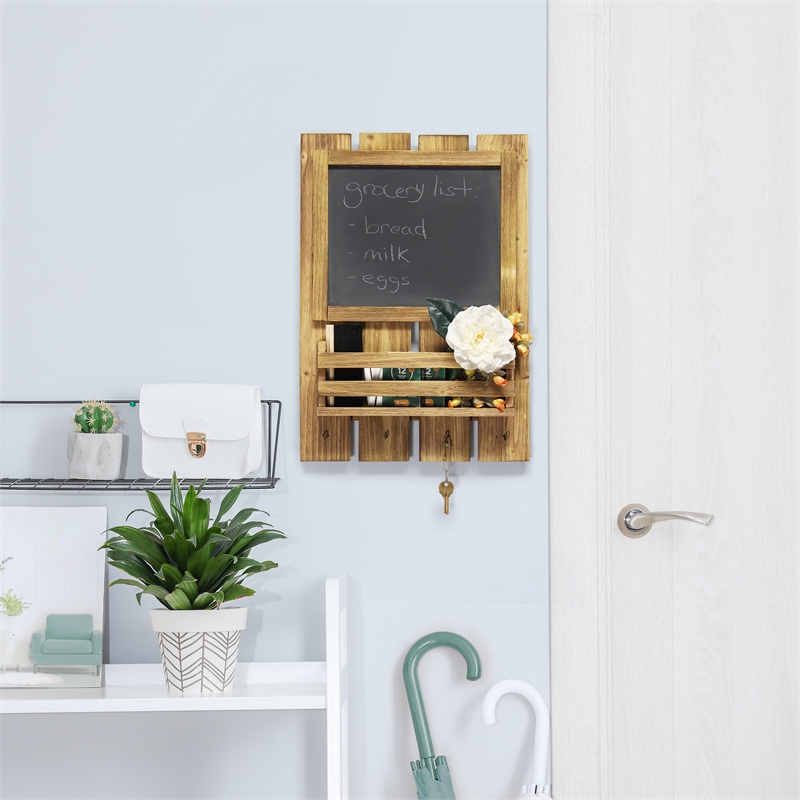 Elegant Designs Chalkboard Sign with Key Holder Hooks Natural Wood