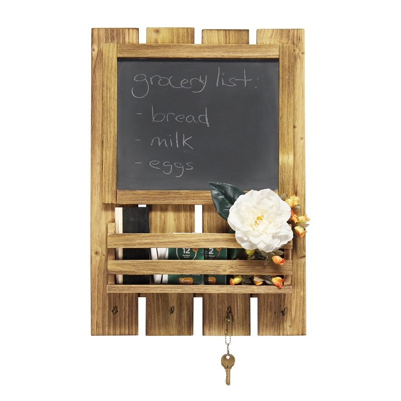 Elegant Designs Chalkboard Sign with Key Holder Hooks Natural Wood