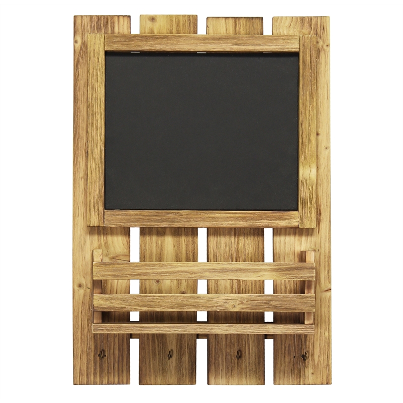 Elegant Designs Chalkboard Sign with Key Holder Hooks Natural Wood