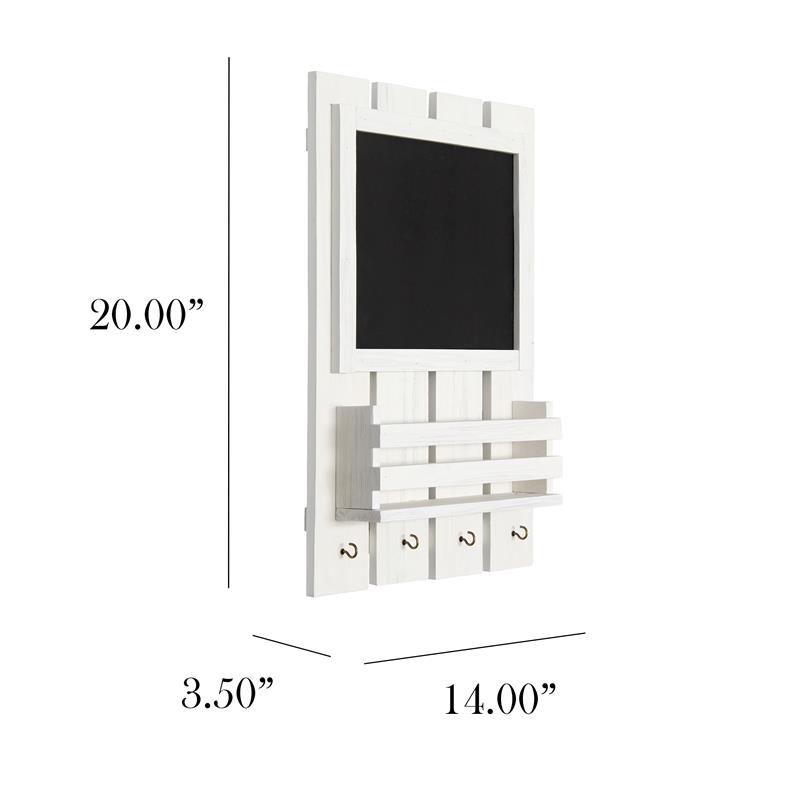 Elegant Designs Chalkboard Sign with Key Holder Hooks White Wash