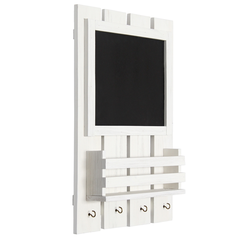 Elegant Designs Chalkboard Sign with Key Holder Hooks White Wash