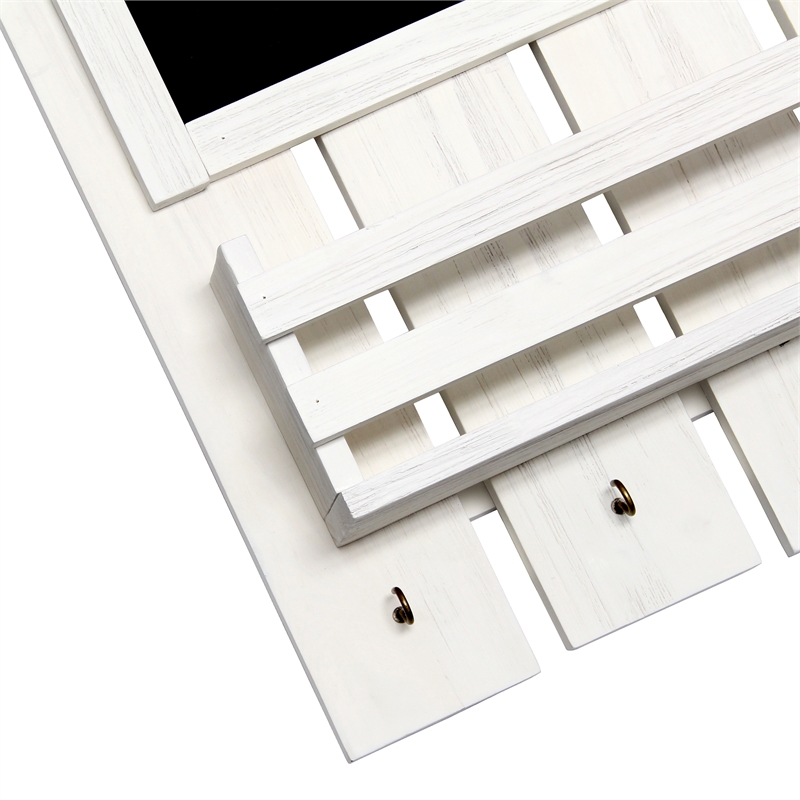 Elegant Designs Chalkboard Sign with Key Holder Hooks White Wash