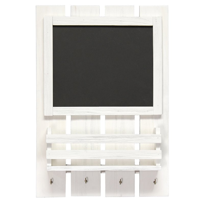 Elegant Designs Chalkboard Sign with Key Holder Hooks White Wash