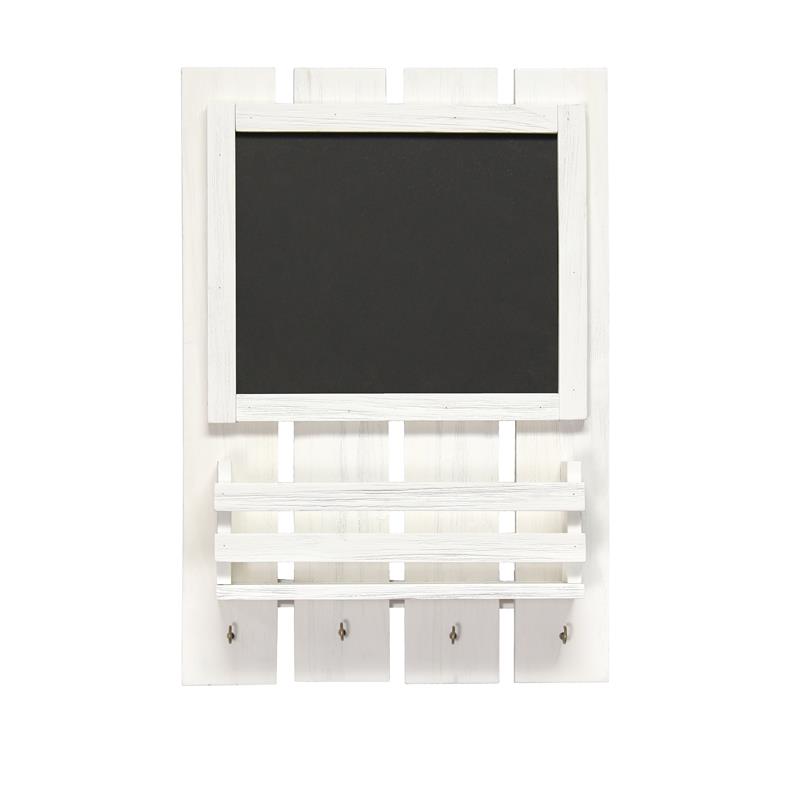 Elegant Designs Chalkboard Sign with Key Holder Hooks White Wash
