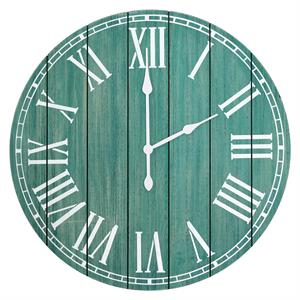 Elegant Designs Wood Plank 23&quot Large Rustic Coastal Wall Clock  Dark Aqua Wash