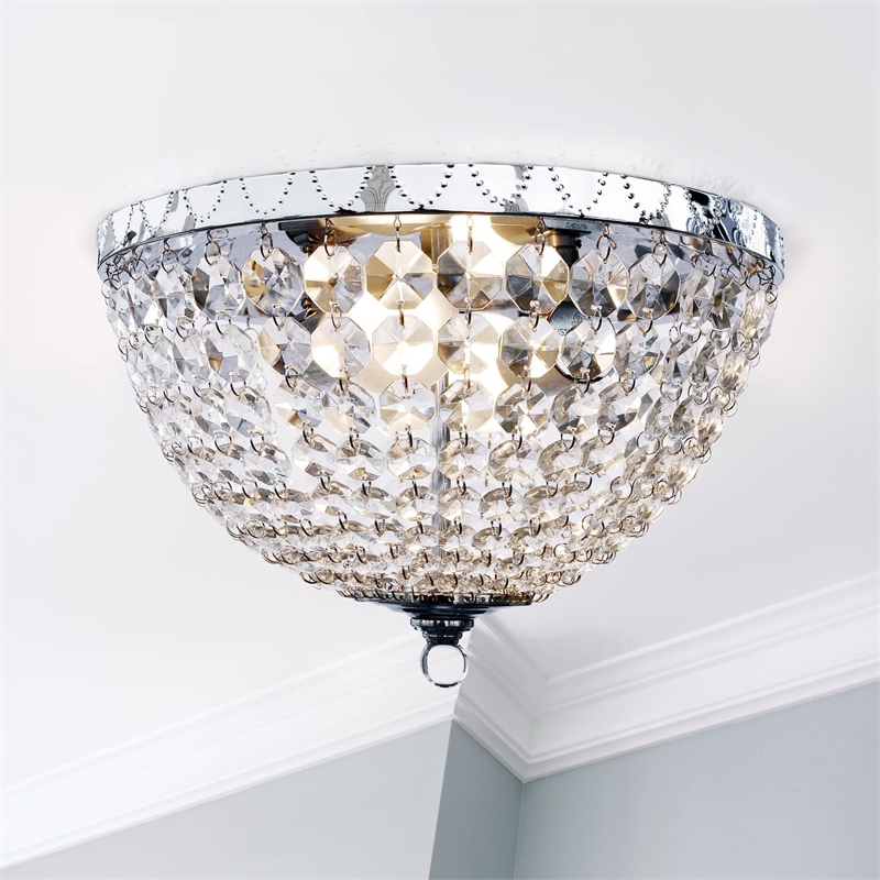 Lalia Home Crystal Drop 2 Light Ceiling Flush Mount Chrome