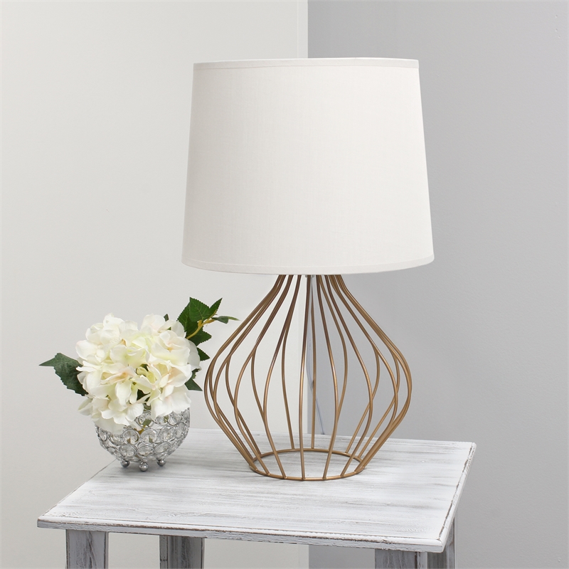 Simple Designs Geometrically Wired Table Lamp White on Copper