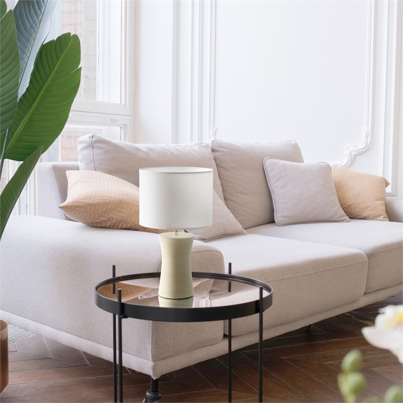 Simple Designs Beige Ceramic Hourglass Table Lamp