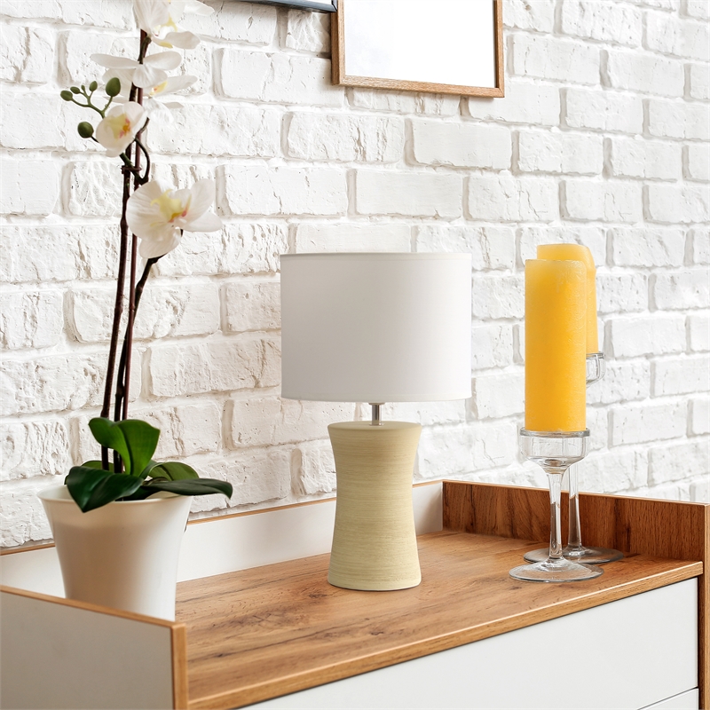 Simple Designs Beige Ceramic Hourglass Table Lamp