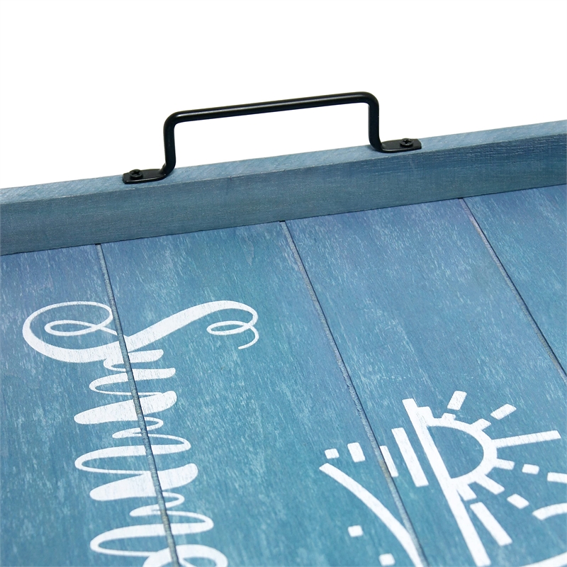 Decorative Wood Serving Tray w Handles 15.50in x 12in Summertime