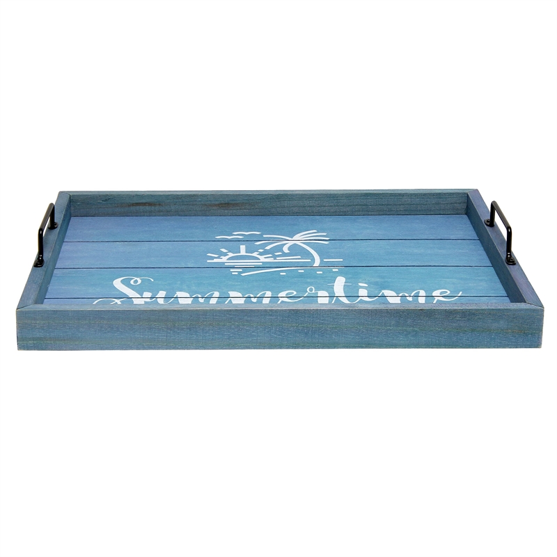 Decorative Wood Serving Tray w Handles 15.50in x 12in Summertime