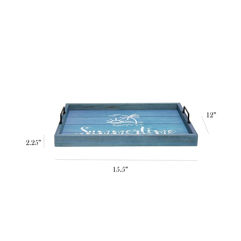 Decorative Wood Serving Tray w Handles 15.50in x 12in Summertime
