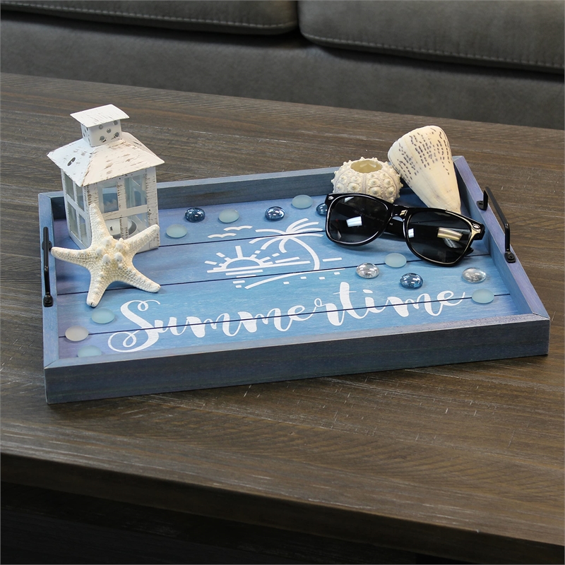 Decorative Wood Serving Tray w Handles 15.50in x 12in Summertime