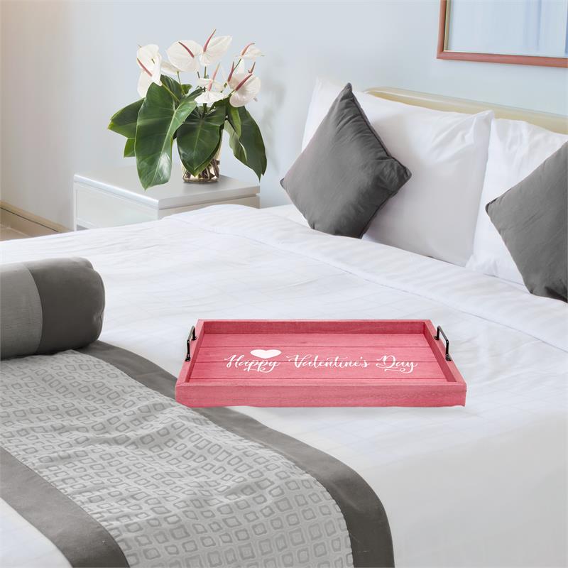 Decorative Wood Serving Tray w Handles 15.50in x 12in Happy Valentine's Day