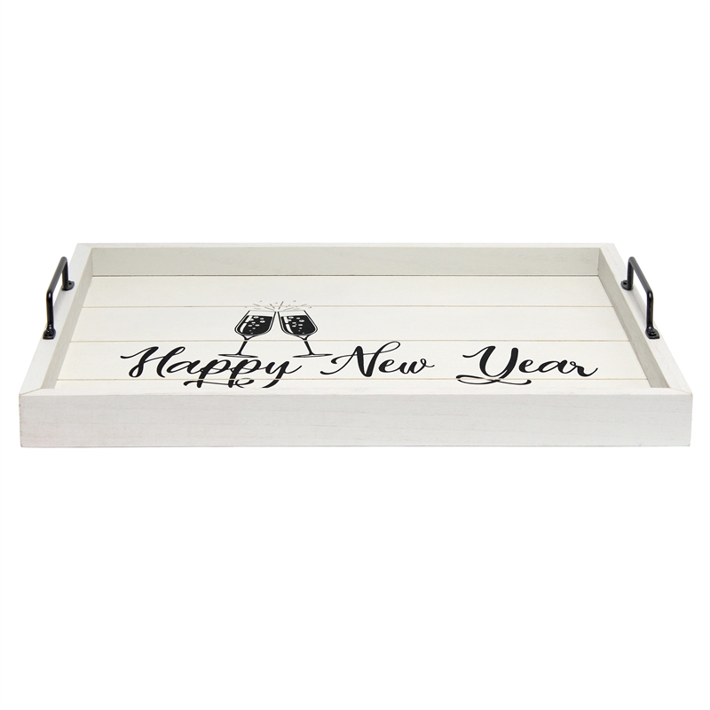 Decorative Wood Serving Tray w Handles 15.50in x 12in Happy New Year