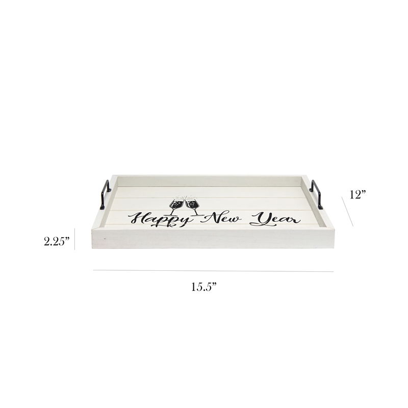 Decorative Wood Serving Tray w Handles 15.50in x 12in Happy New Year