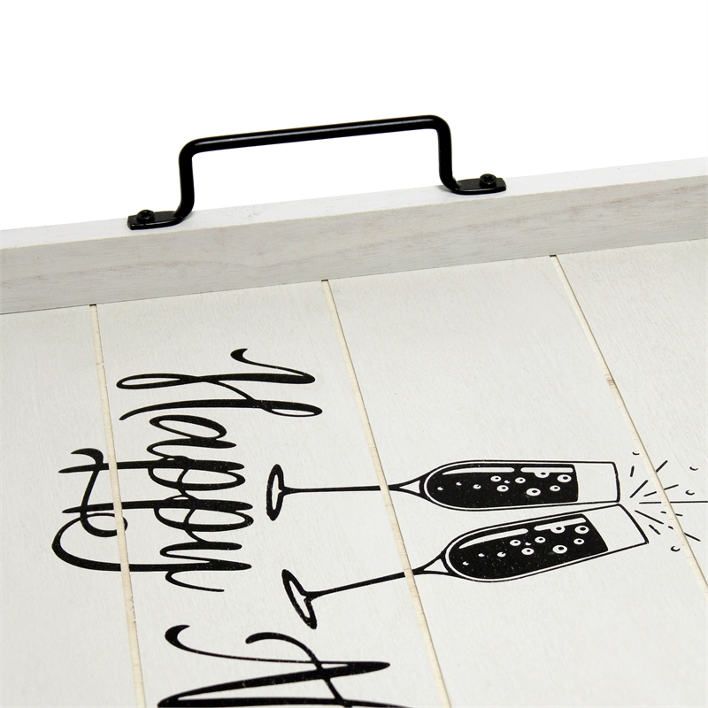 Decorative Wood Serving Tray w Handles 15.50in x 12in Happy New Year