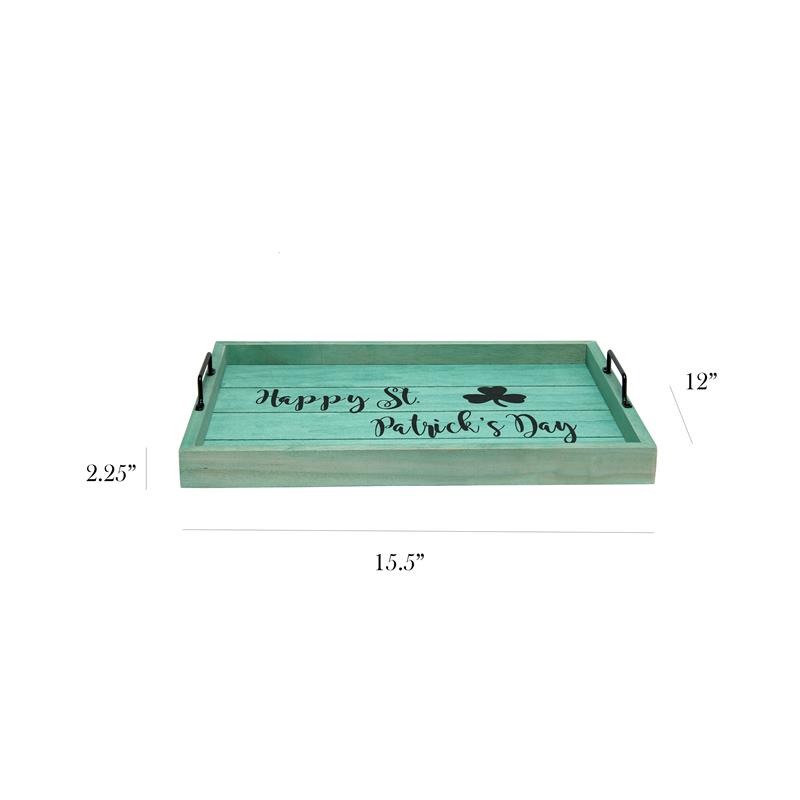 Decorative Wood Serving Tray w Handles 15.50in x 12in Happy St. Patrick's Day
