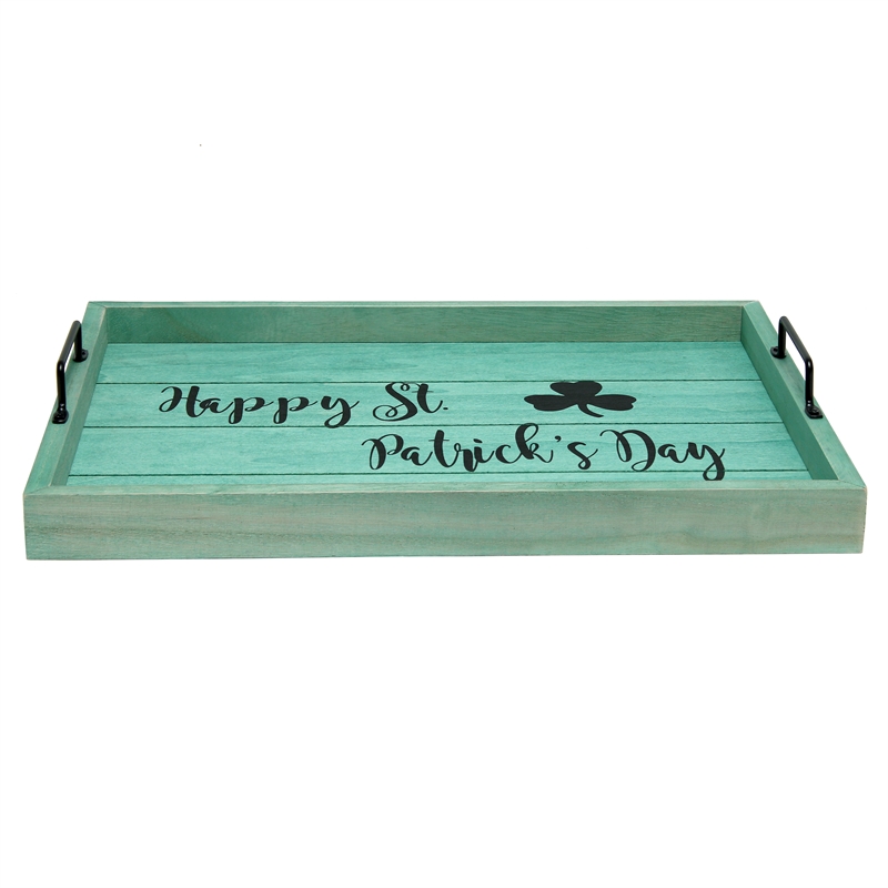 Decorative Wood Serving Tray w Handles 15.50in x 12in Happy St. Patrick's Day