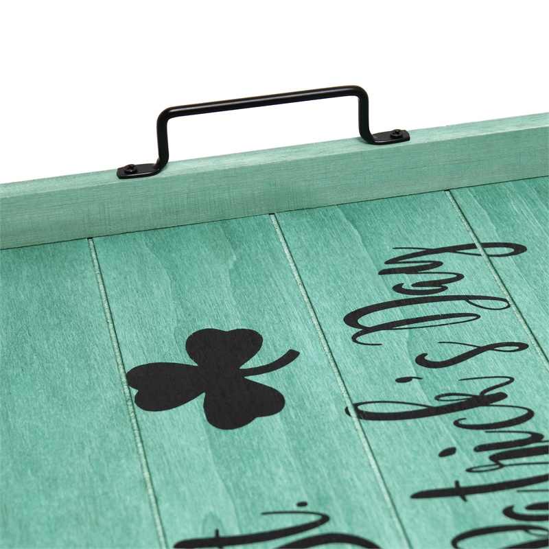 Decorative Wood Serving Tray w Handles 15.50in x 12in Happy St. Patrick's Day