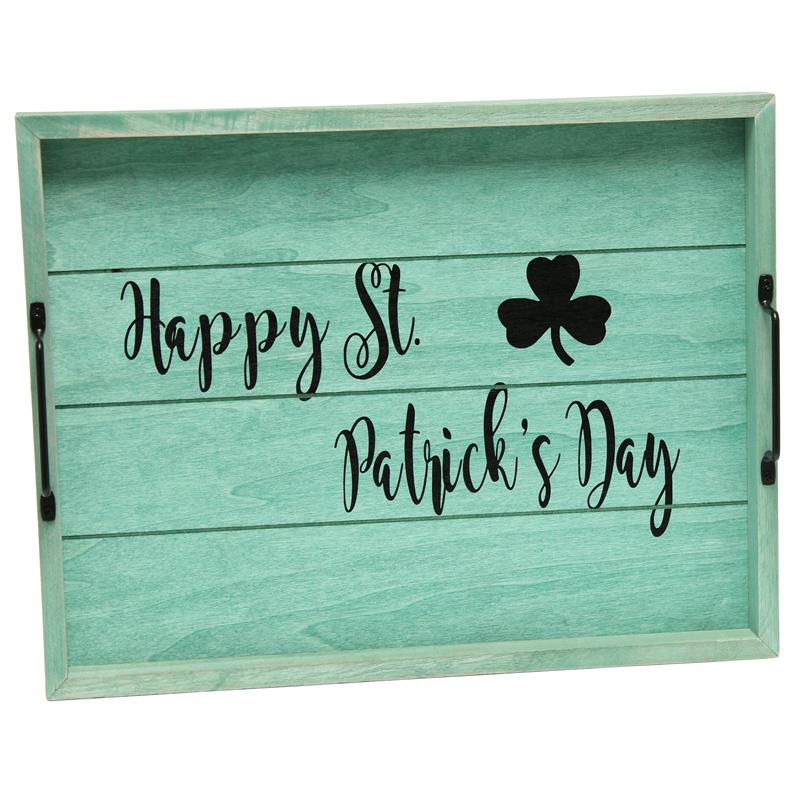 Decorative Wood Serving Tray w Handles 15.50in x 12in Happy St. Patrick's Day