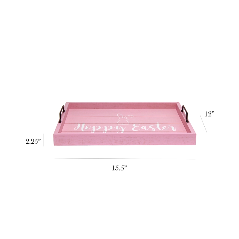 Decorative Wood Serving Tray w Handles 15.50in x 12in Hoppy Easter