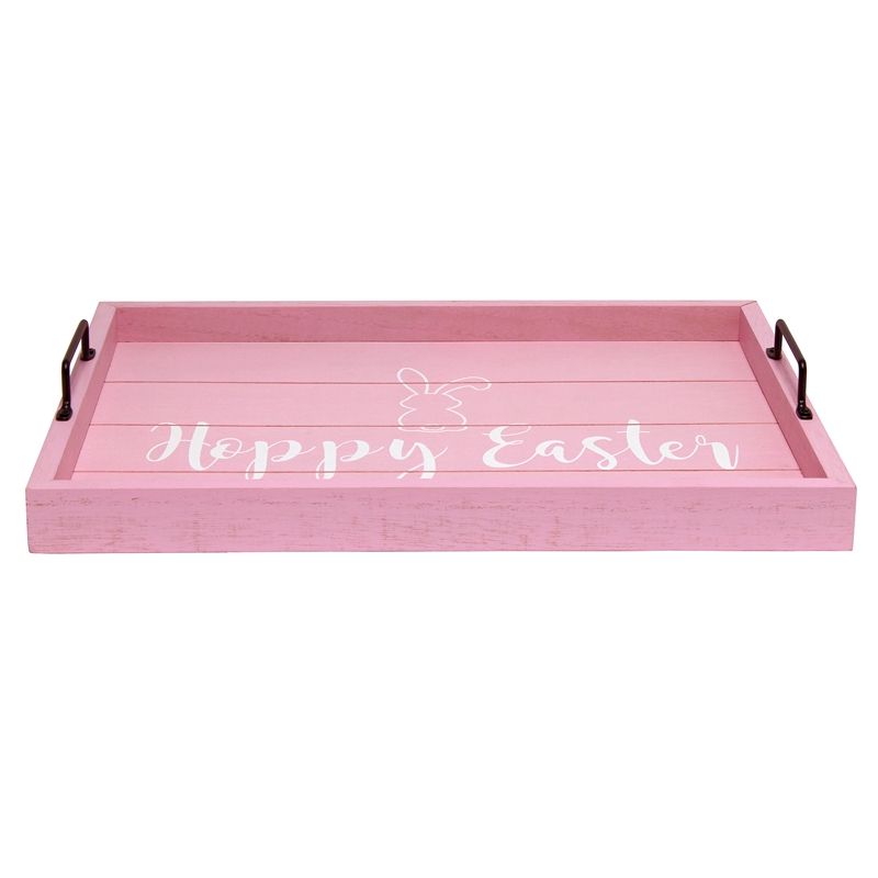 Decorative Wood Serving Tray w Handles 15.50in x 12in Hoppy Easter