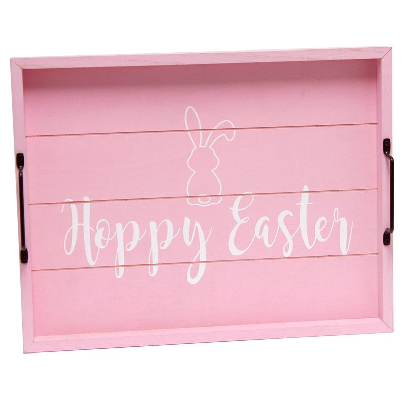 Decorative Wood Serving Tray w Handles 15.50in x 12in Hoppy Easter
