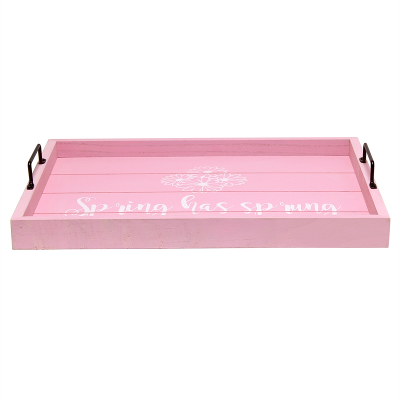 Decorative Wood Serving Tray w Handles 15.50in x 12in Spring has Sprung