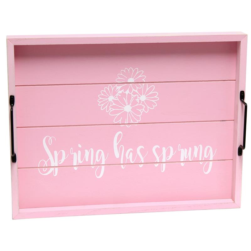 Decorative Wood Serving Tray w Handles 15.50in x 12in Spring has Sprung