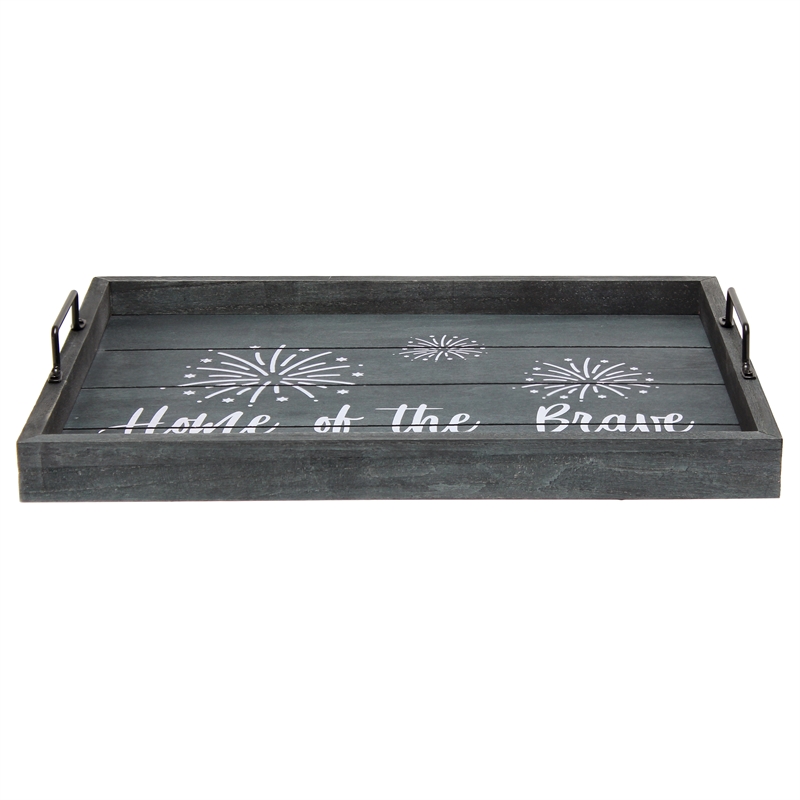 Decorative Wood Serving Tray w Handles 15.50in x 12in Home of the Brave