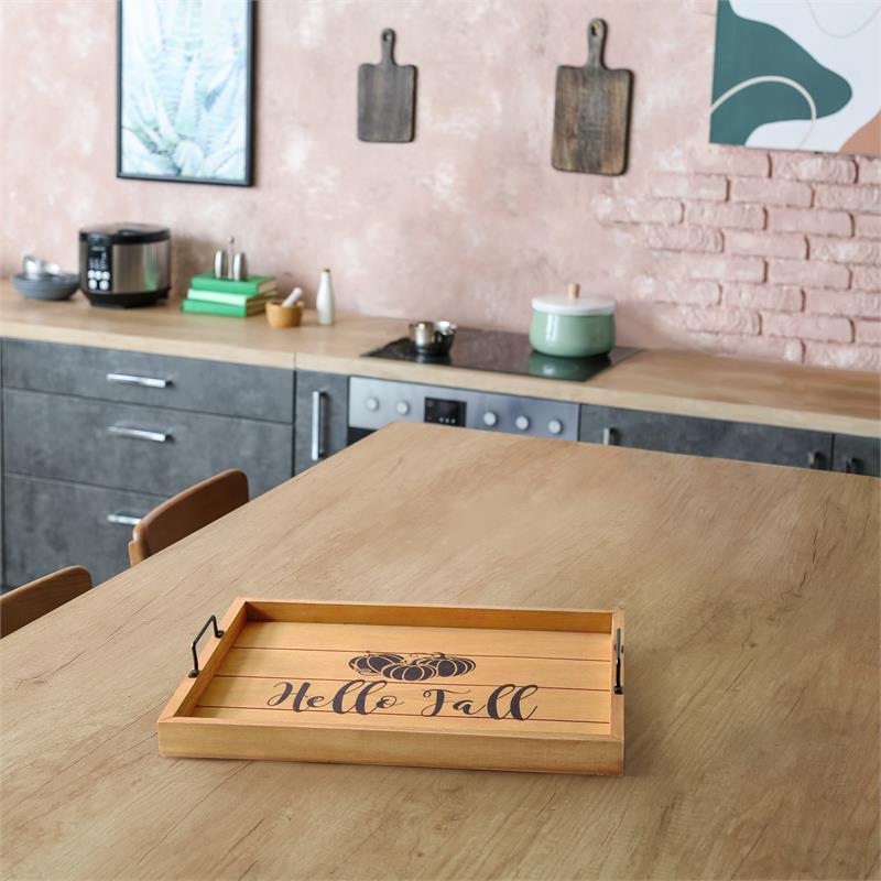 Decorative Wood Serving Tray w Handles 15.50in x 12in Hello Fall