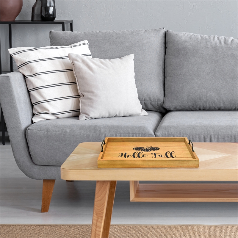 Decorative Wood Serving Tray w Handles 15.50in x 12in Hello Fall