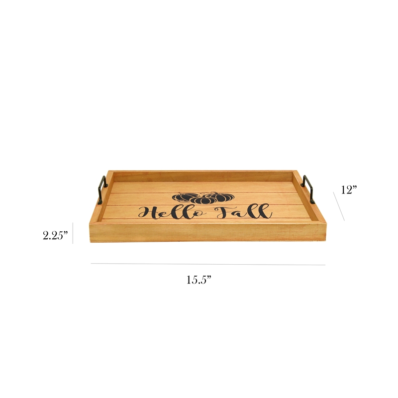 Decorative Wood Serving Tray w Handles 15.50in x 12in Hello Fall