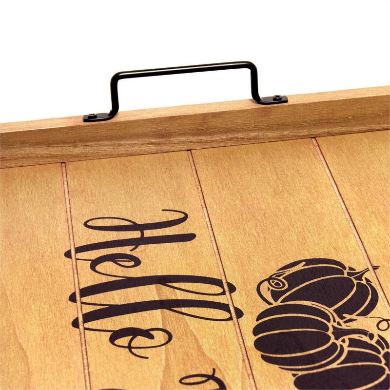 Decorative Wood Serving Tray w Handles 15.50in x 12in Hello Fall