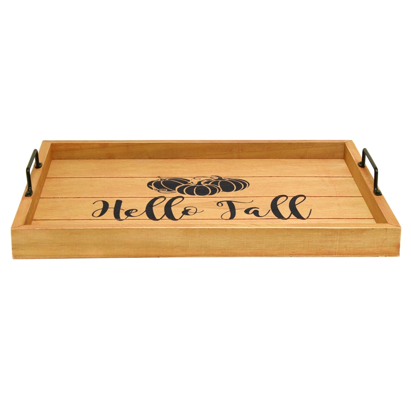 Decorative Wood Serving Tray w Handles 15.50in x 12in Hello Fall