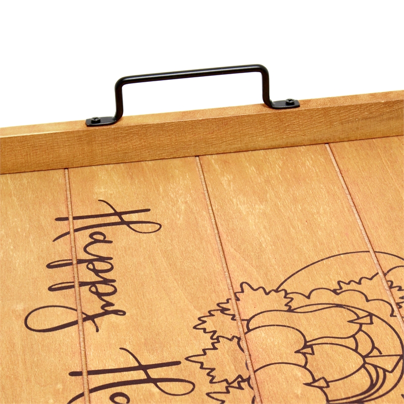 Decorative Wood Serving Tray w Handles 15.50in x 12in Happy Harvest