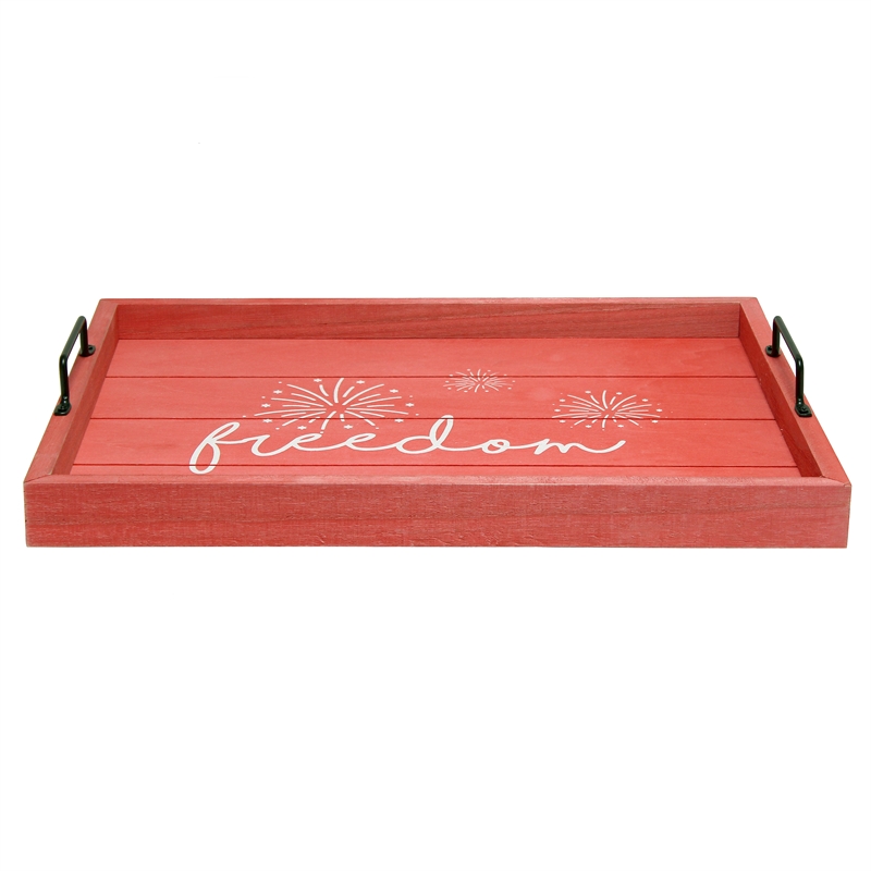 Decorative Wood Serving Tray w Handles 15.50in x 12in Freedom