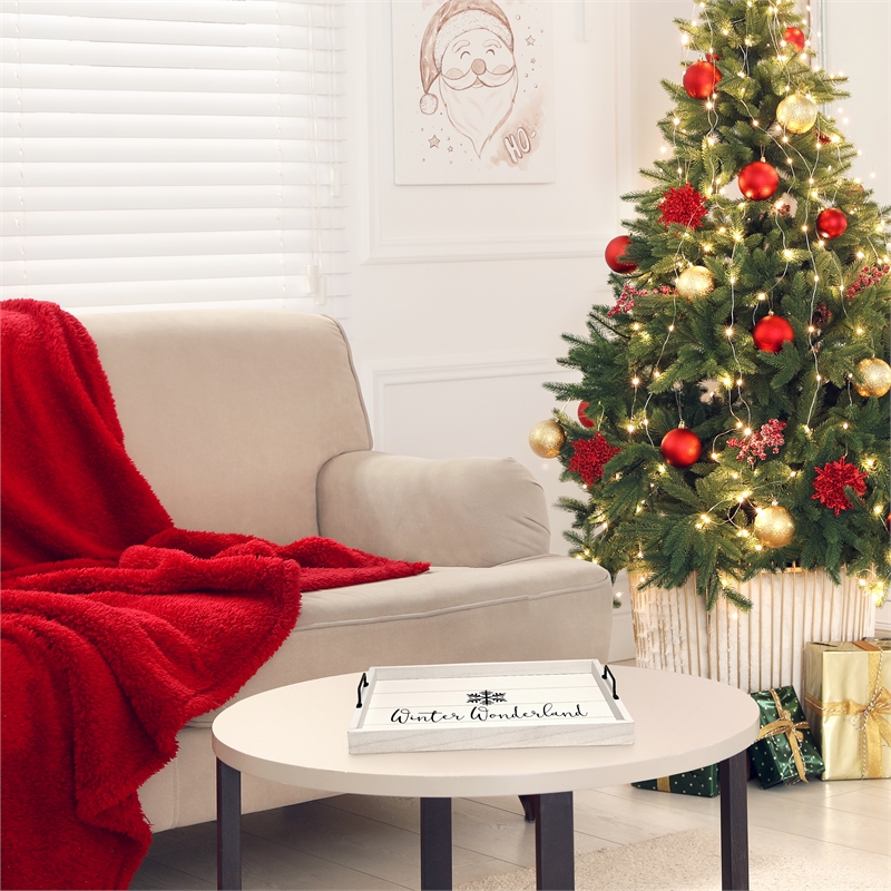 Decorative Wood Serving Tray w Handles 15.50in x 12in Winter Wonderland