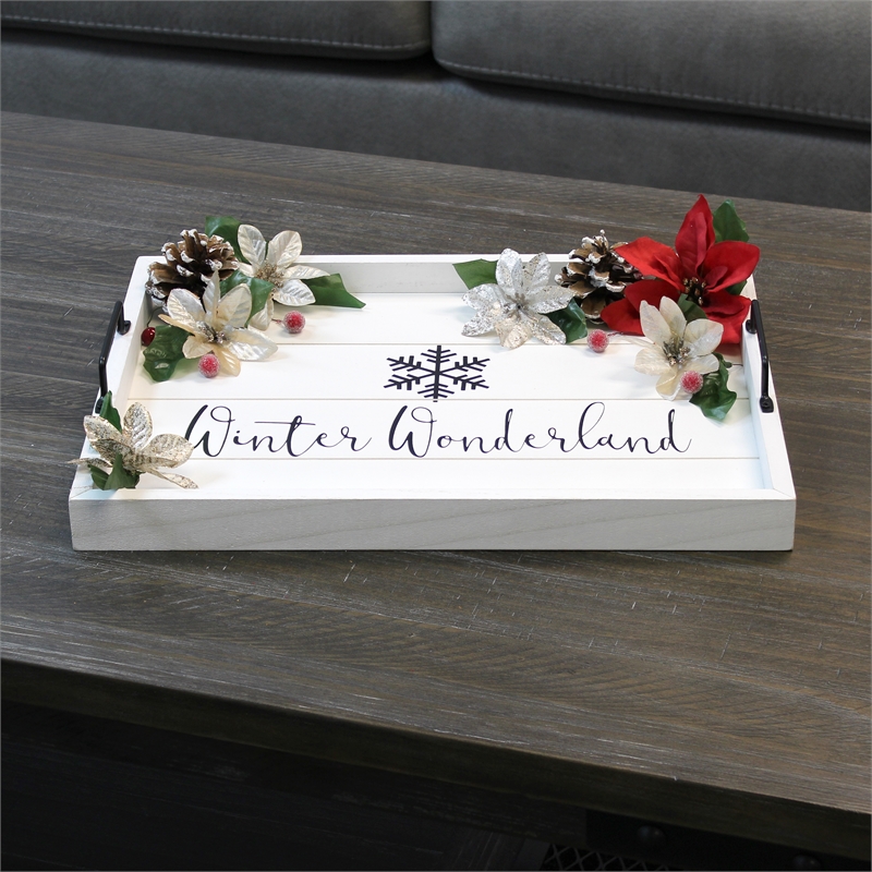 Decorative Wood Serving Tray w Handles 15.50in x 12in Winter Wonderland