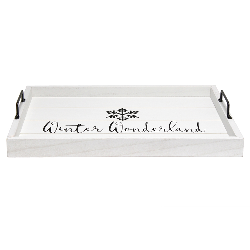 Decorative Wood Serving Tray w Handles 15.50in x 12in Winter Wonderland
