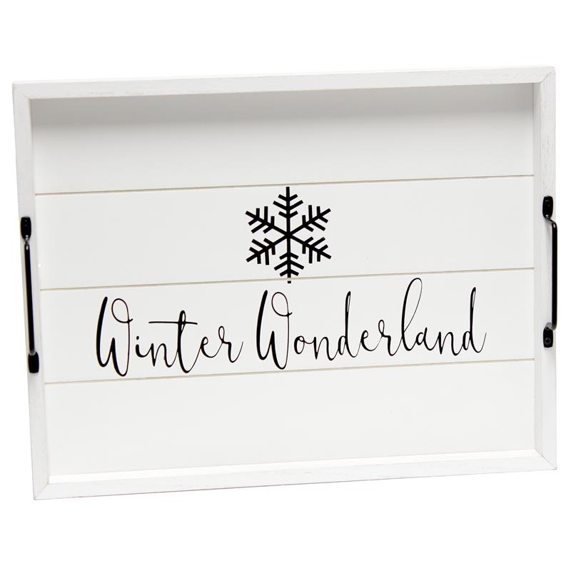 Decorative Wood Serving Tray w Handles 15.50in x 12in Winter Wonderland